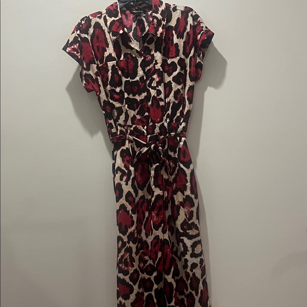 Red Leopard Print Jumpsuit with Tie Waist